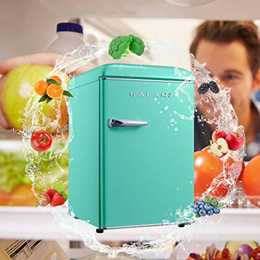 Retro Compact Mini Fridge with Single Door Adjustable Mechanical Thermostat Chiller Green 2.5 Cu Ft