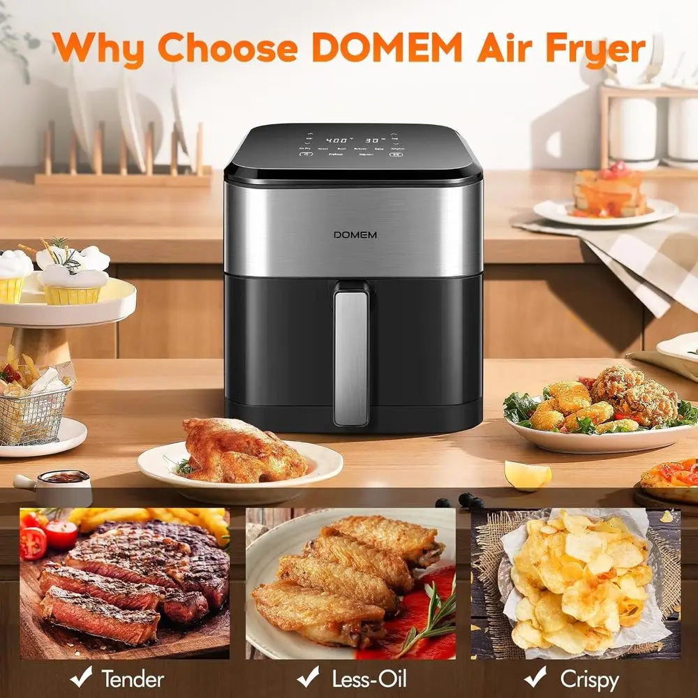 6.2Qt 1500W Large-Capacity Air Fryer with Non-Stick Basket, 8-in-1 Multi-Function Air Fryer with Preset, Cooker for Healthy and