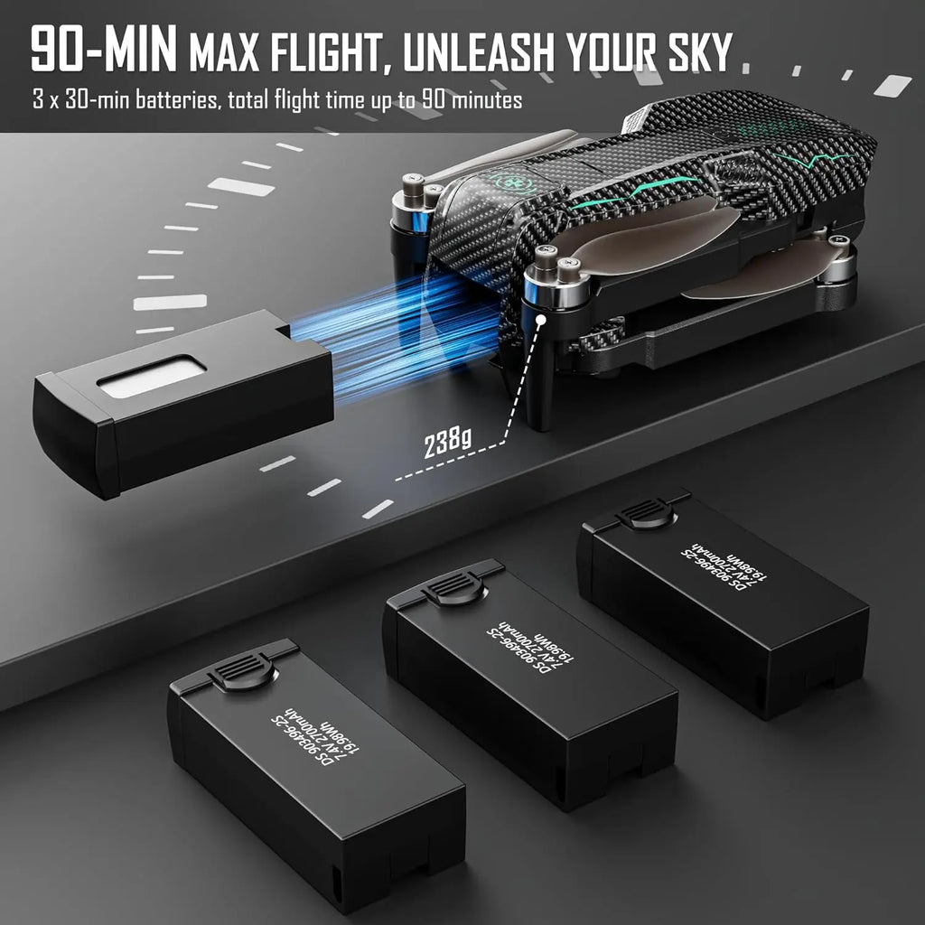 4K Camera GPS Drone with 90-Min Flight, Auto Return, Follow Mode, Foldable Design for Beginners