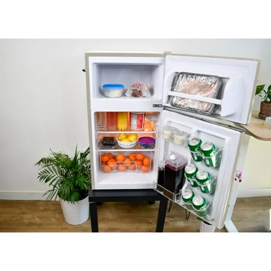EFR840 Cream Retro Mini Fridge with Freezer and Side Bottle Opener for Office Bar or College Dorm Room - 3.1 Cu Ft Small 2 Door