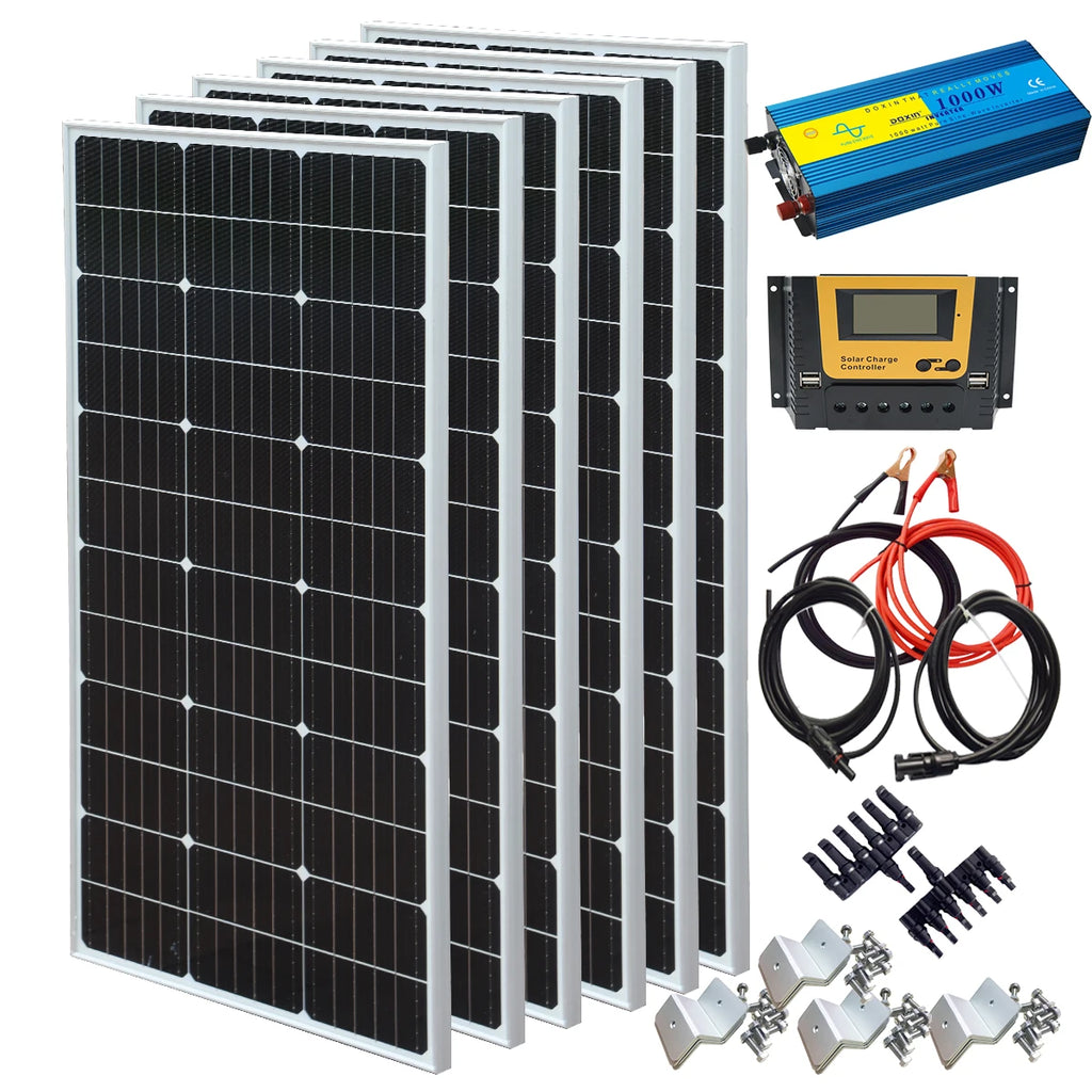 600 Watt 220V 110V Solar Panel Complete Kit System & Off-grid solar panel system 600W and 12V 1000W Pure Positive Wave Inverter