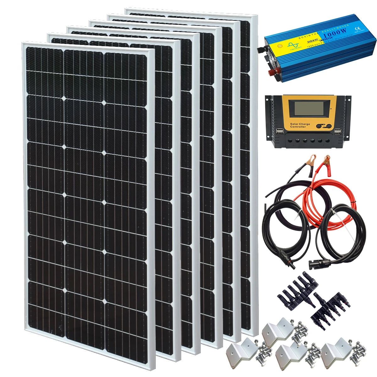 600 Watt 220V 110V Solar Panel Complete Kit System & Off-grid solar panel system 600W and 12V 1000W Pure Positive Wave Inverter