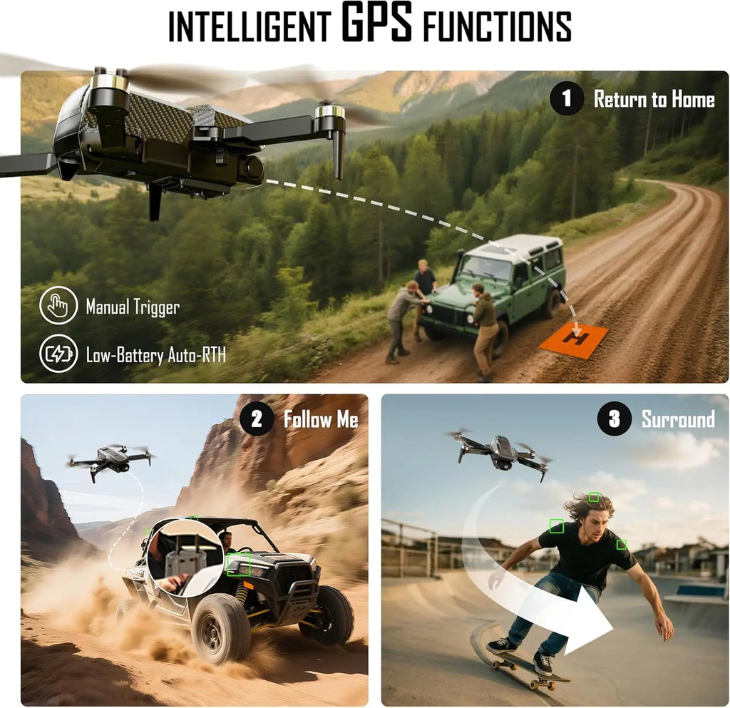 4K Camera GPS Drone with 90-Min Flight, Auto Return, Follow Mode, Foldable Design for Beginners