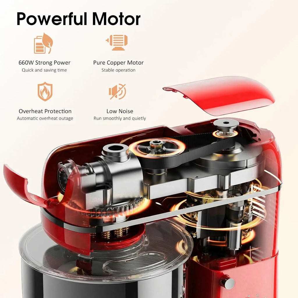 7-in-1 Stand Mixer with Blender, Meat Grinder, Dough Hook - 660W, 6.5QT, 8-Speed for Baking & Cooking