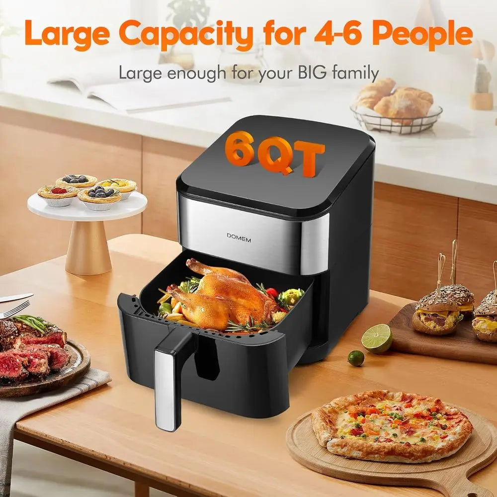 6.2Qt 1500W Large-Capacity Air Fryer with Non-Stick Basket, 8-in-1 Multi-Function Air Fryer with Preset, Cooker for Healthy and