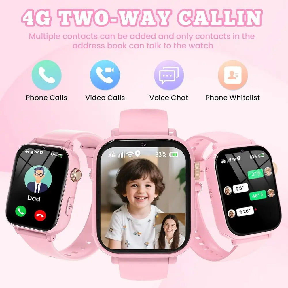 4G Kids Smart Watch GPS Tracker, Smartwatch for Kid with SIM Card, Calling, Voice Chat, Class Mode, SOS, Pedometer, Alarm, Games