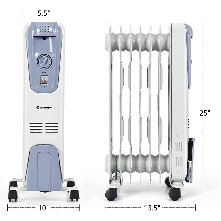1500W Oil Filled Radiator Heater Electric Space Heater with Adjustable Thermostat for Indoor Room and Office Use Offers 3 Heat