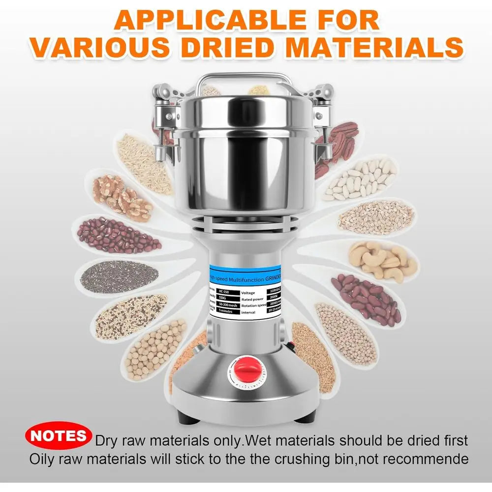 550g Grain Mill or lour, Electric Spice Grinder, High-Speed StainlSteel Dry Grinder Mill or Herbs, Nuts, Grains, Seasonings, & P