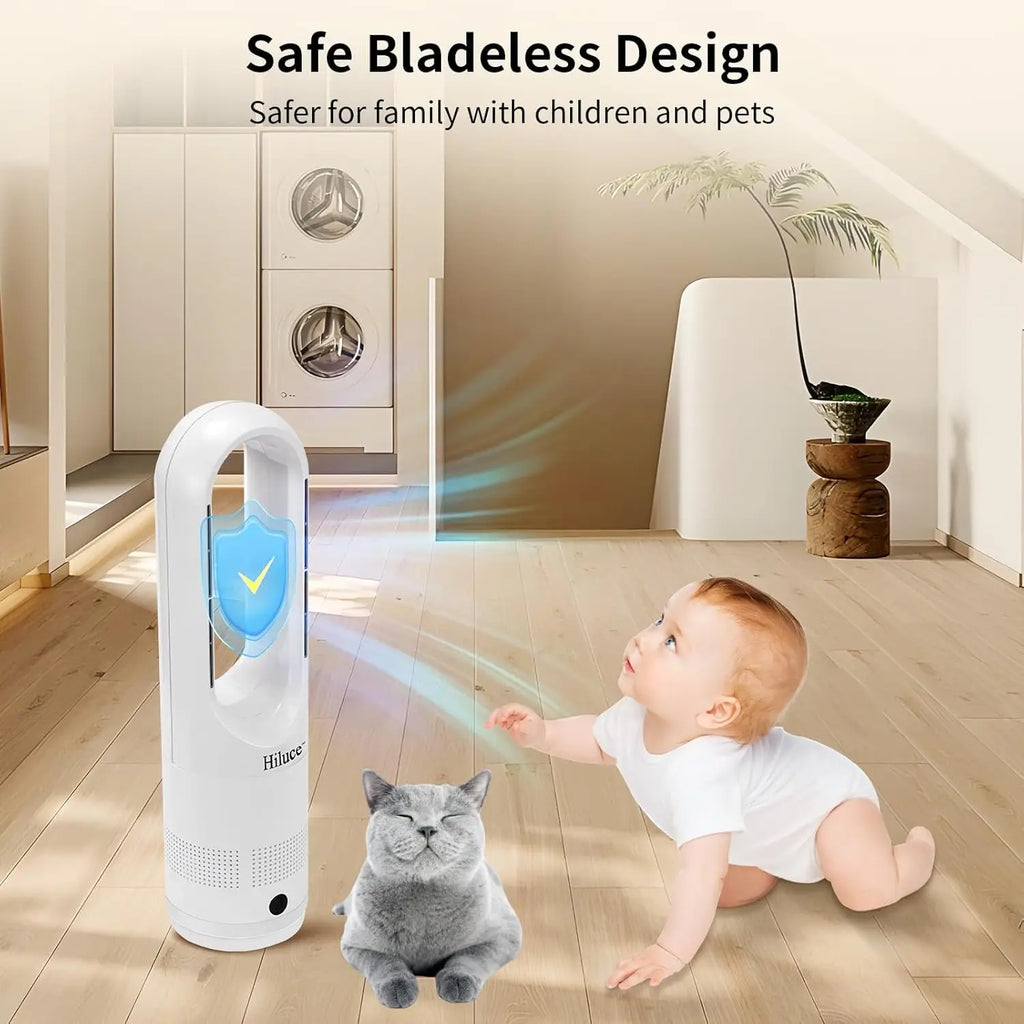 All Season Bladeless Fan, 1400W Heater & 40W Tower Fan Combo with Remote, Quiet Indoor Use, Tip-Over Protection, 80° Oscillation