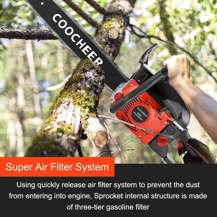 62CC Gas Chainsaw 20 Inch 2-Cycle Gas Powered Chain Saws 3.5 HP Power Chain Saw Cordless Gasoline Powered Chainsaw with 2 Chain