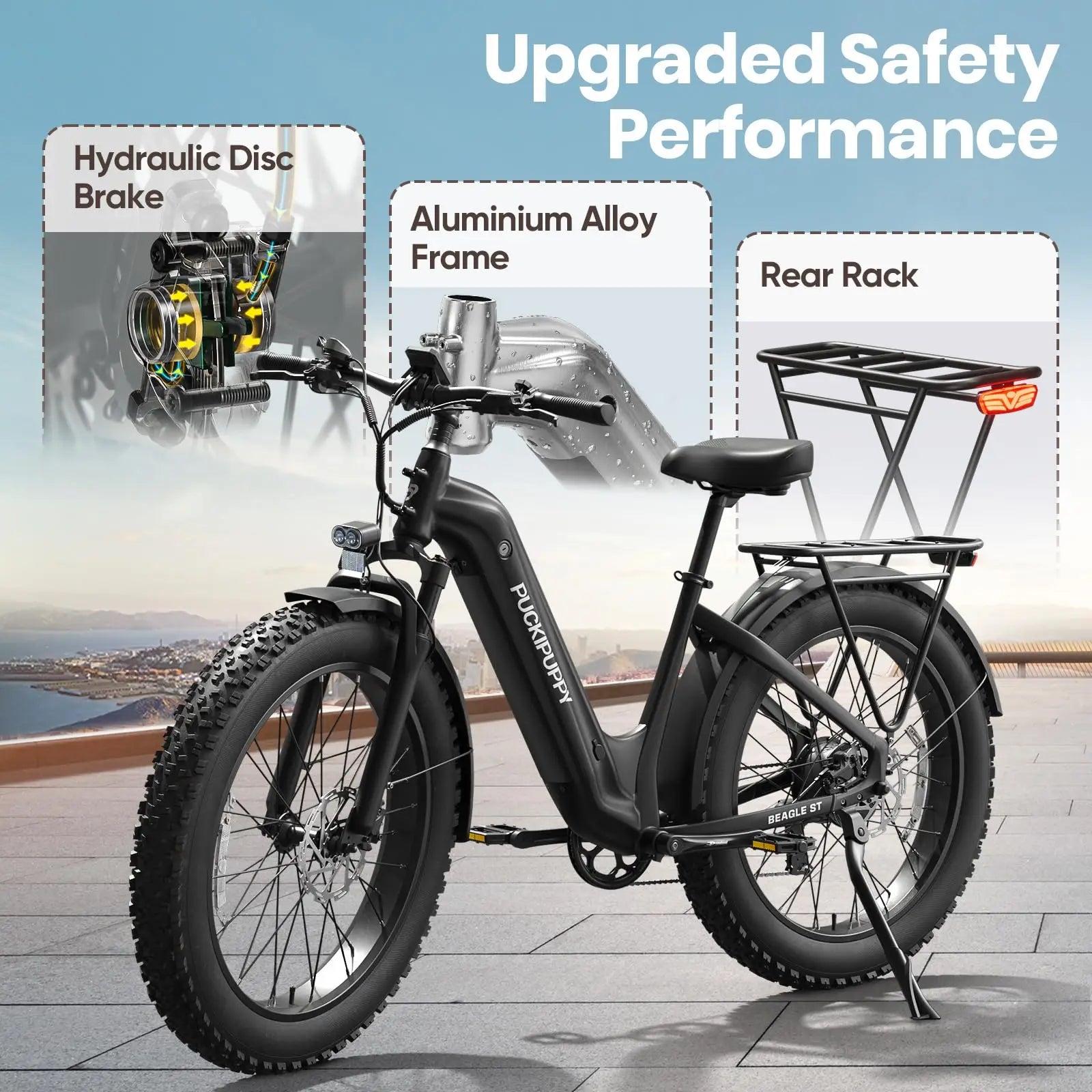 PUCKIPUPPY Electric Bike for Adults 26" Fat Tire, Step-Through Design Electric Mountain Hunting Bike Max 28MPH Off-Road Ebike