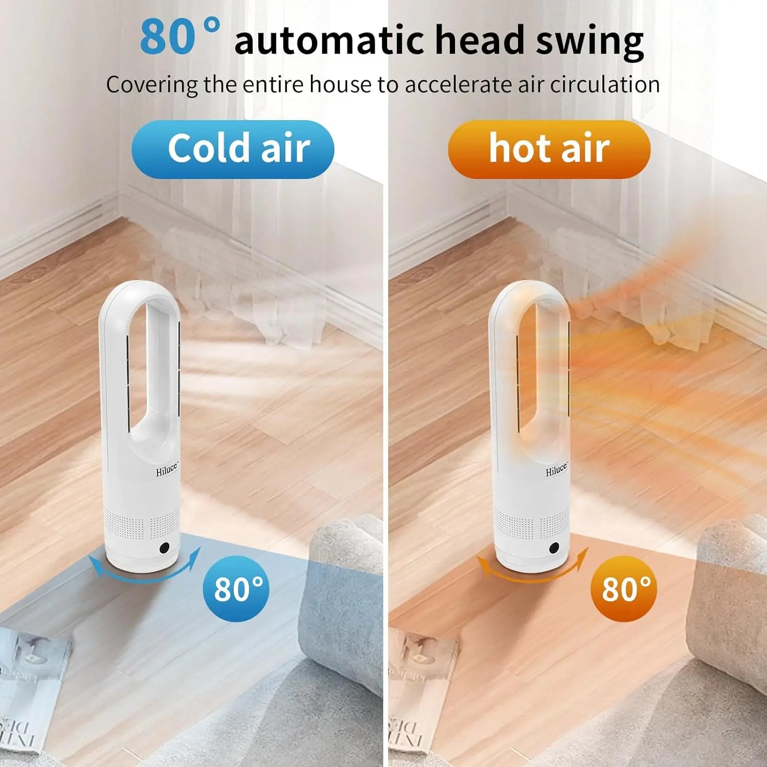 All Season Bladeless Fan, 1400W Heater & 40W Tower Fan Combo with Remote, Quiet Indoor Use, Tip-Over Protection, 80° Oscillation
