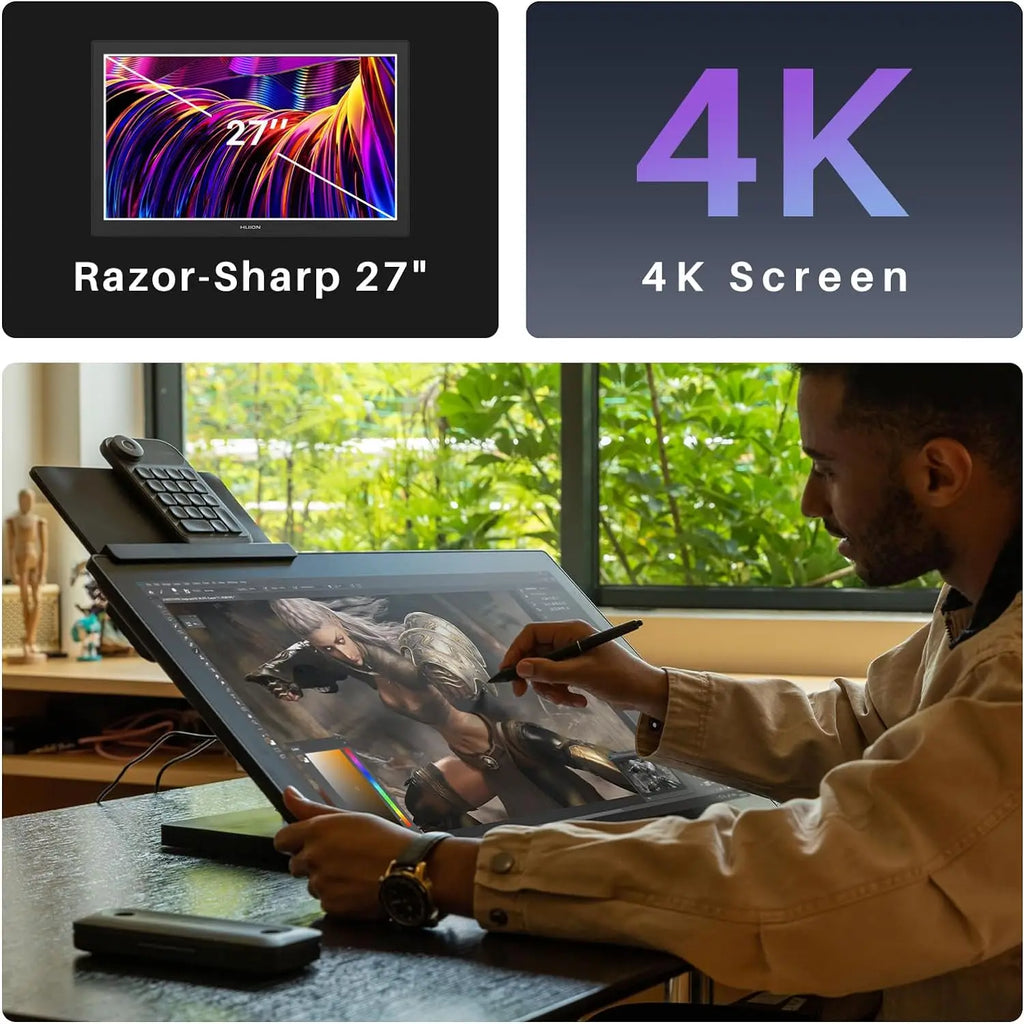Huion Kamvas Pro 27 4K Screen 27 Inch Large Graphics Tablet Finger Multi-touch Pen Display with Two Pens 16K Levels Pressure