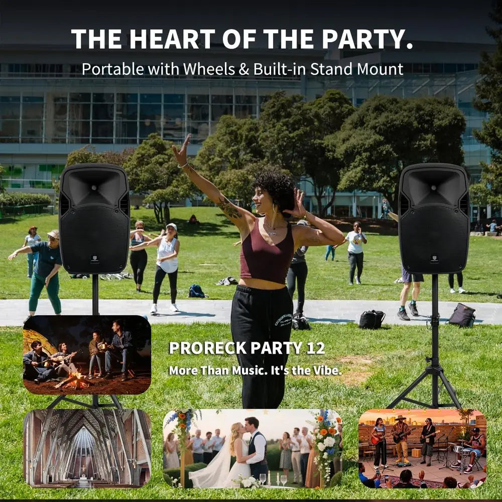 12-Inch 1000W 2-Way Bluetooth-Enabled PA Speaker System with USB/SD Card Slots, Remote Control, and Stands for DJ Parties, Gathe
