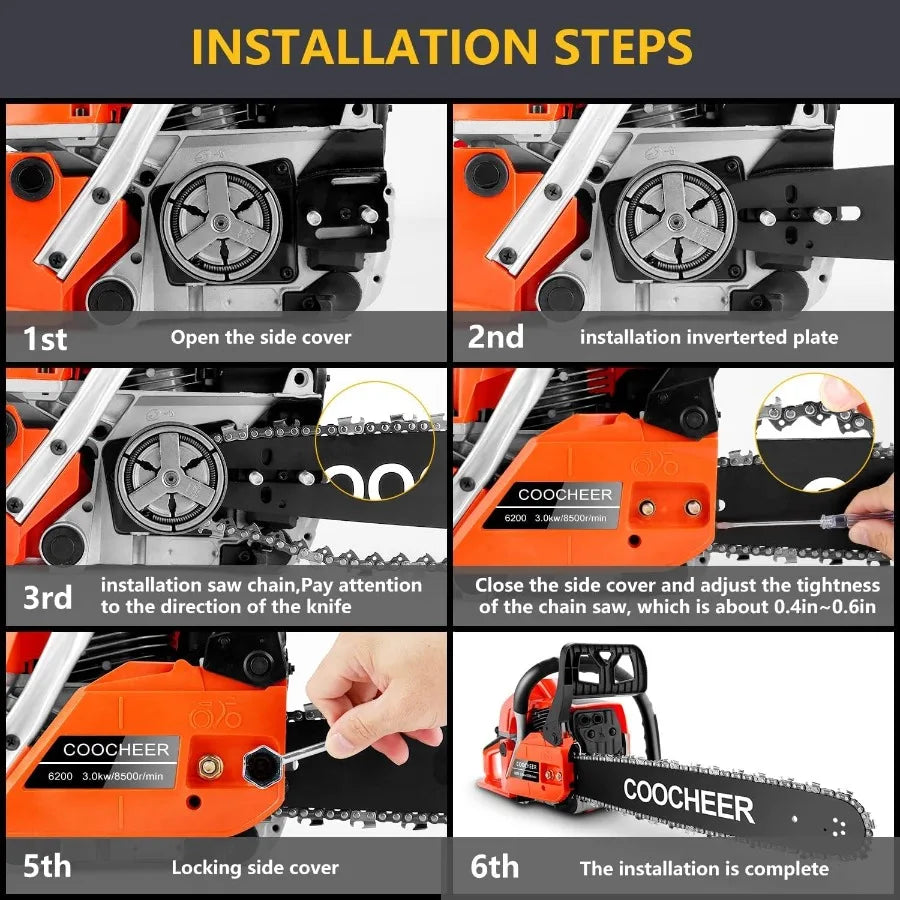 62CC Gas Chainsaw 20 Inch 2-Cycle Gas Powered Chain Saws 3.5 HP Power Chain Saw Cordless Gasoline Powered Chainsaw with 2 Chain