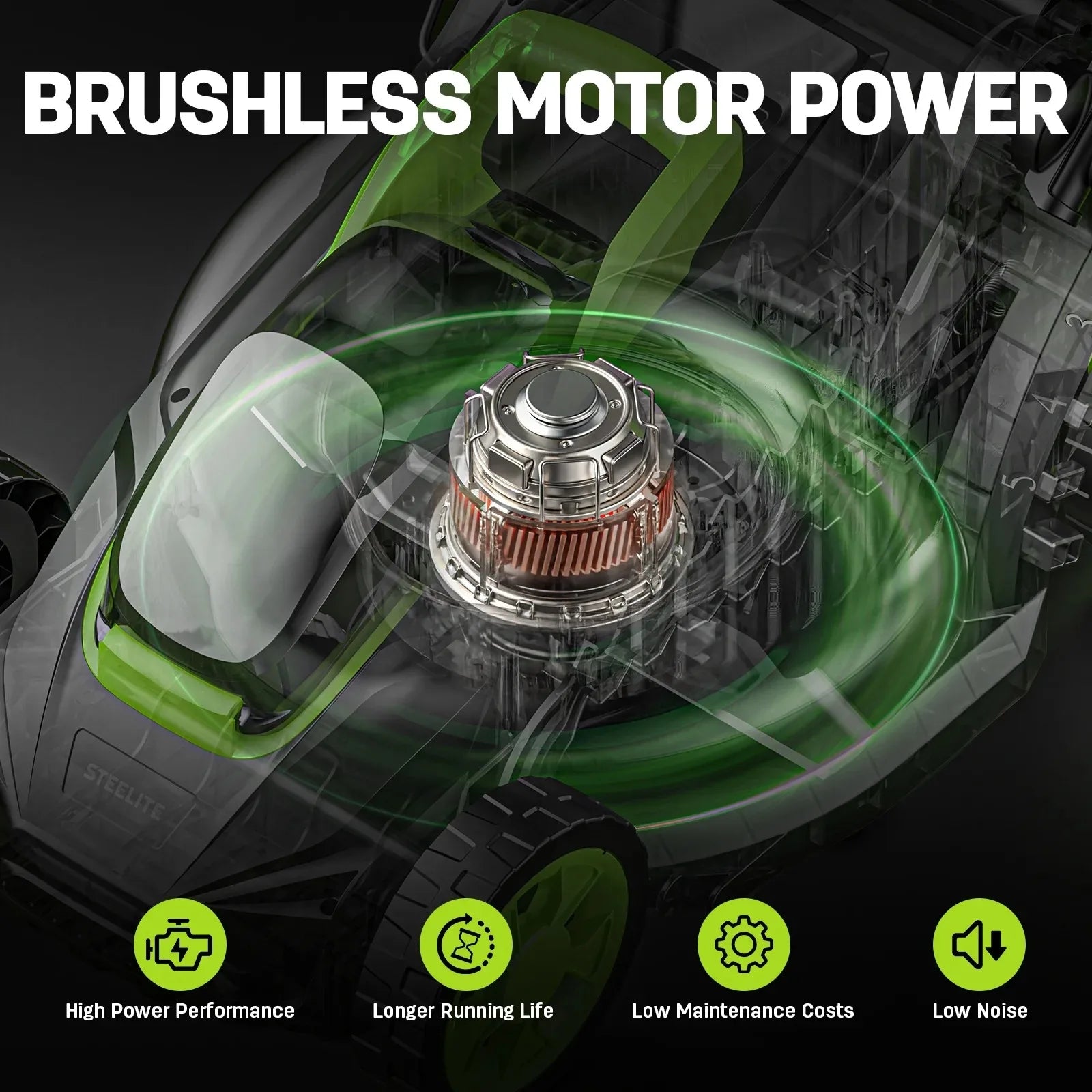 Deli 13" Cordless Lawn Mower, 21V Brushless Motor, 5 Height Adjustments, 4.0Ah Battery & Charger Included