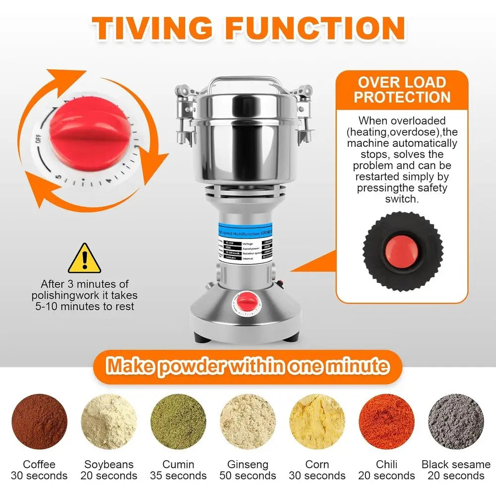 550g Grain Mill or lour, Electric Spice Grinder, High-Speed StainlSteel Dry Grinder Mill or Herbs, Nuts, Grains, Seasonings, & P