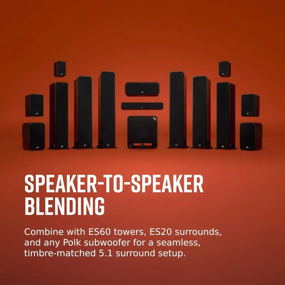 Elite ES35 Slim Center Speaker - Hi-Res Audio, Dolby Atmos & DTS:X, 1 Tweeter, 6x3 Woofers, Dual Ports or ForteBass, Sleek Black