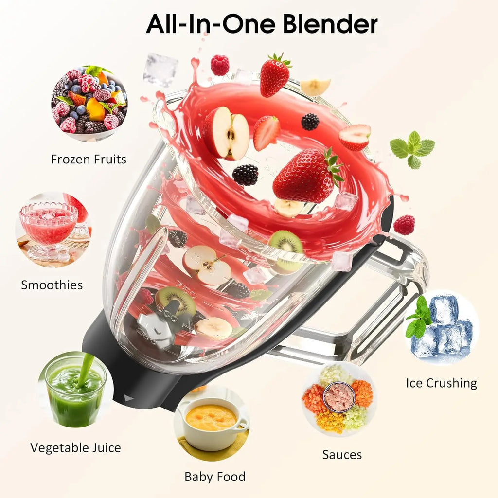7-in-1 Stand Mixer with Blender, Meat Grinder, Dough Hook - 660W, 6.5QT, 8-Speed for Baking & Cooking