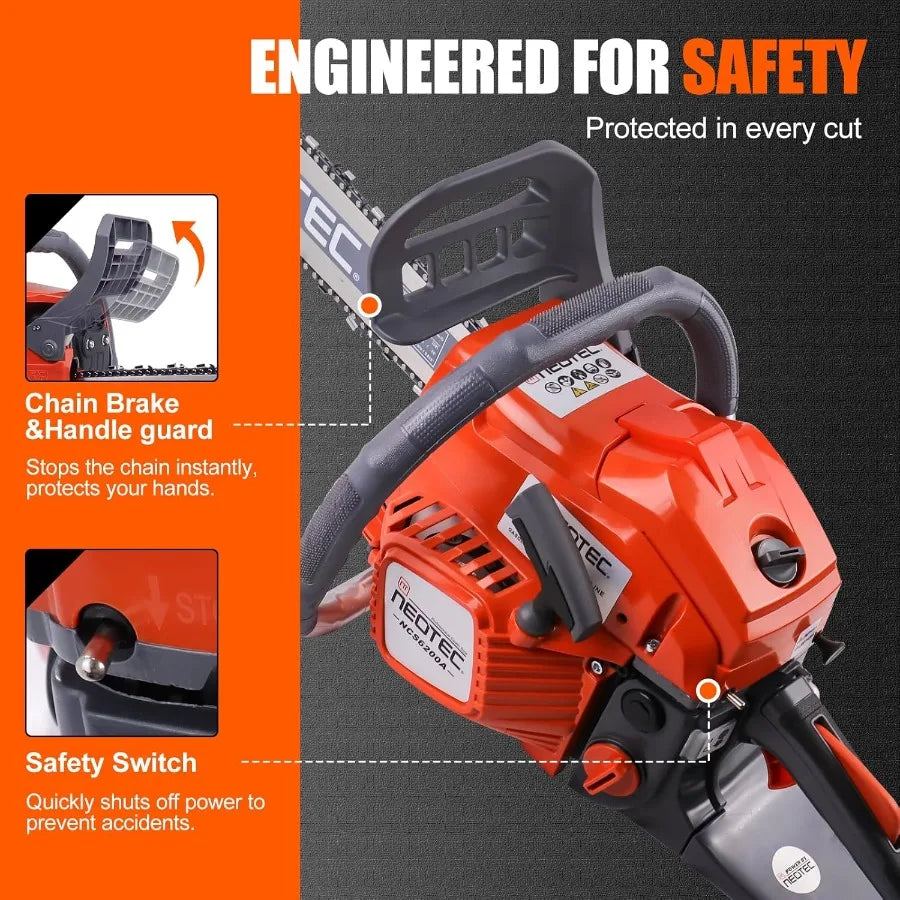 62CC 2-Cycle Gas Powered Chainsaw 20 Inch Handheld Cordless Petrol Gas Chainsaw for Backyard Storm Cleanup Tree Wood Firewood C