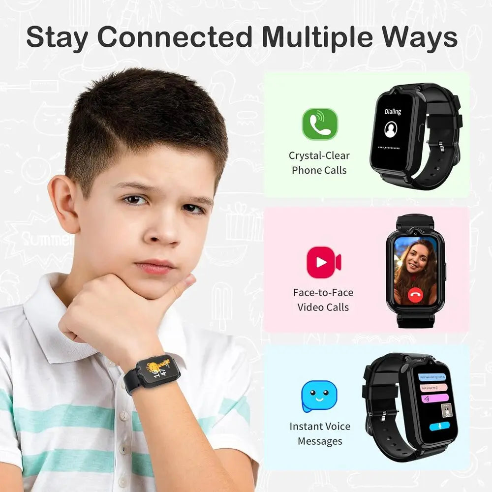 4G Smart Watch for Kids | Kids Watch with GPS Tracker Waterproof HD Touch Screen Video & Voice Chat Calling Alarm SOS Camera Cal