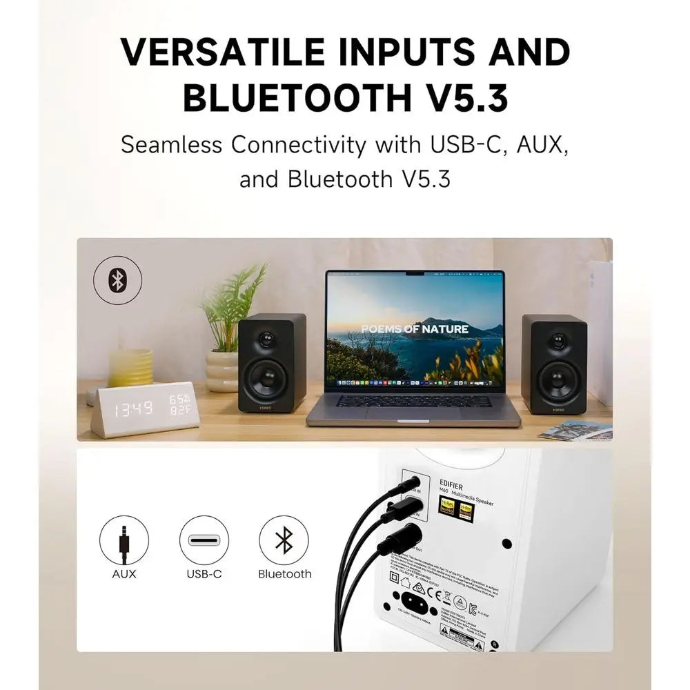 Compact 66W RMS Bluetooth 5.3 Hi-Res Audio Speaker with LDAC, USB-C and Aux Inputs, 3 Bass & 1 Tweeter, Desktop Speaker – Black