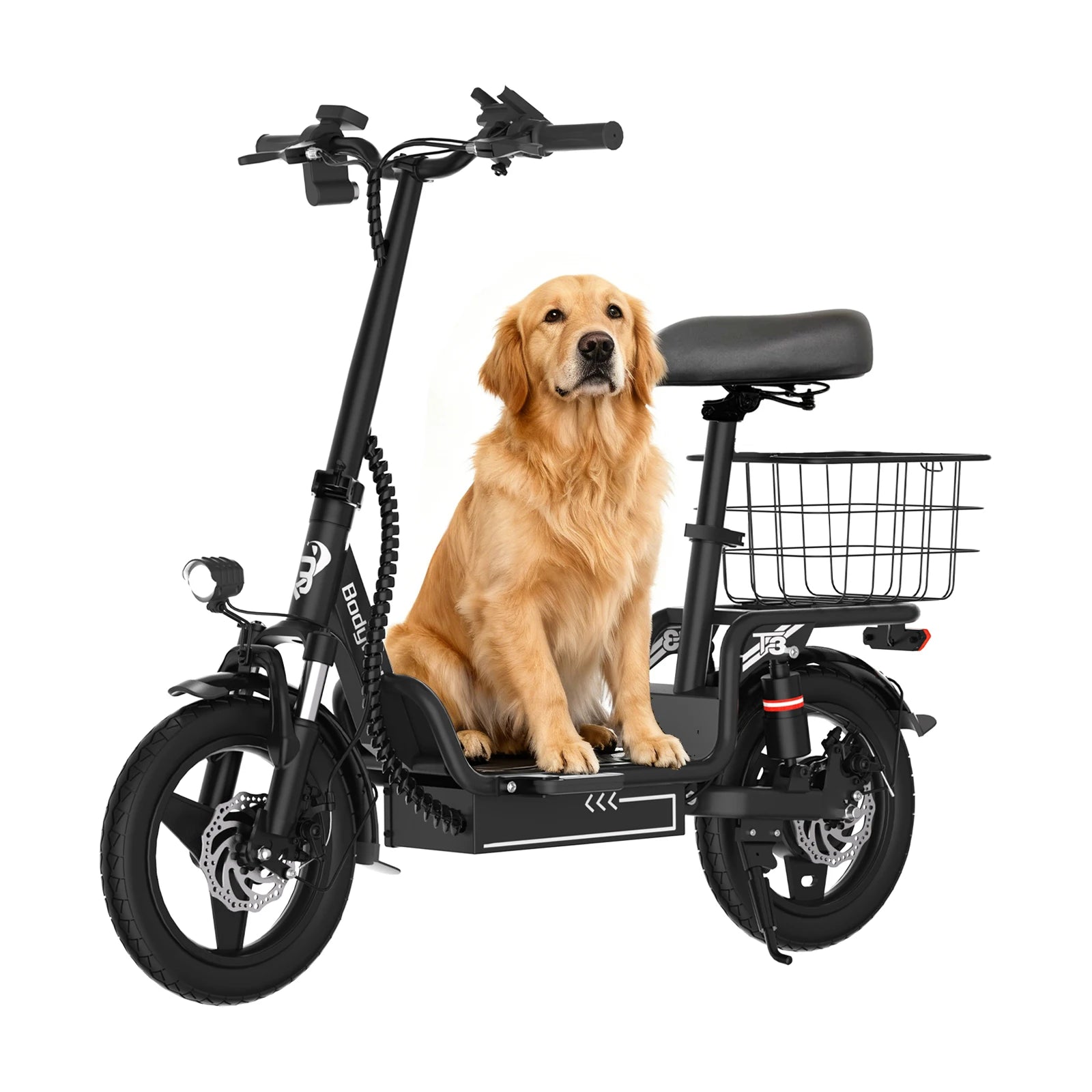 Folding Electric Bike for Adults Bodywel T3 14" E-Bike with Basket, 500W Motor 48V 10.4AH Battery, Foldable Ebike for Commuting