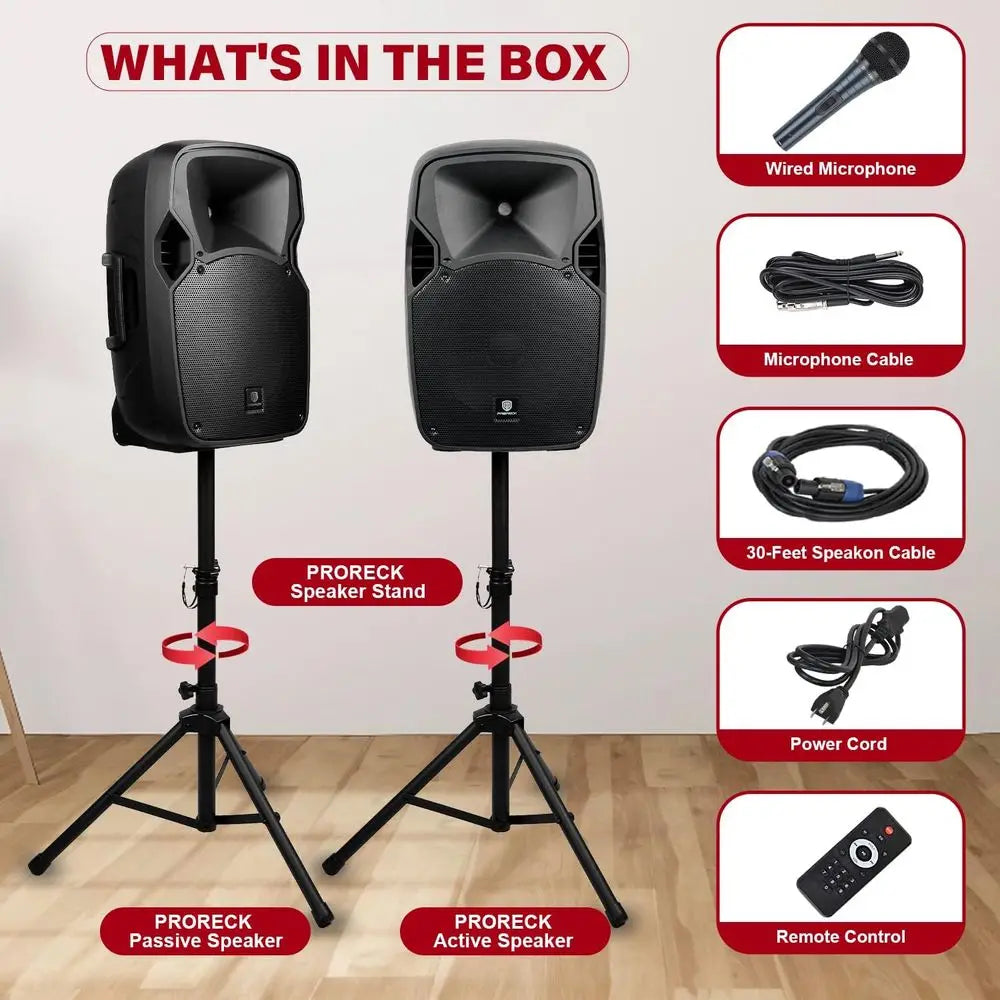 12-Inch 1000W 2-Way Bluetooth-Enabled PA Speaker System with USB/SD Card Slots, Remote Control, and Stands for DJ Parties, Gathe