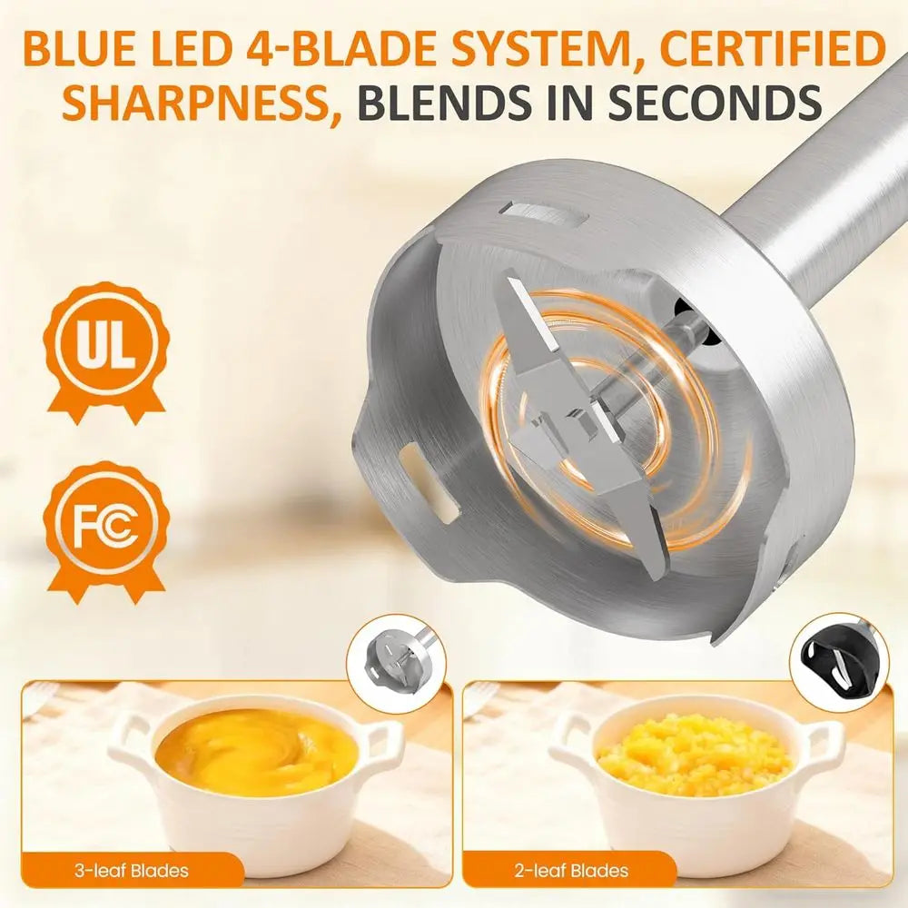 12-Speed Electric Stick Mixer with 10 Accessories, 600ML Chopper, Whisk, Milk Frother, Smoothie, Soup, Immersion Blender Set, Bl