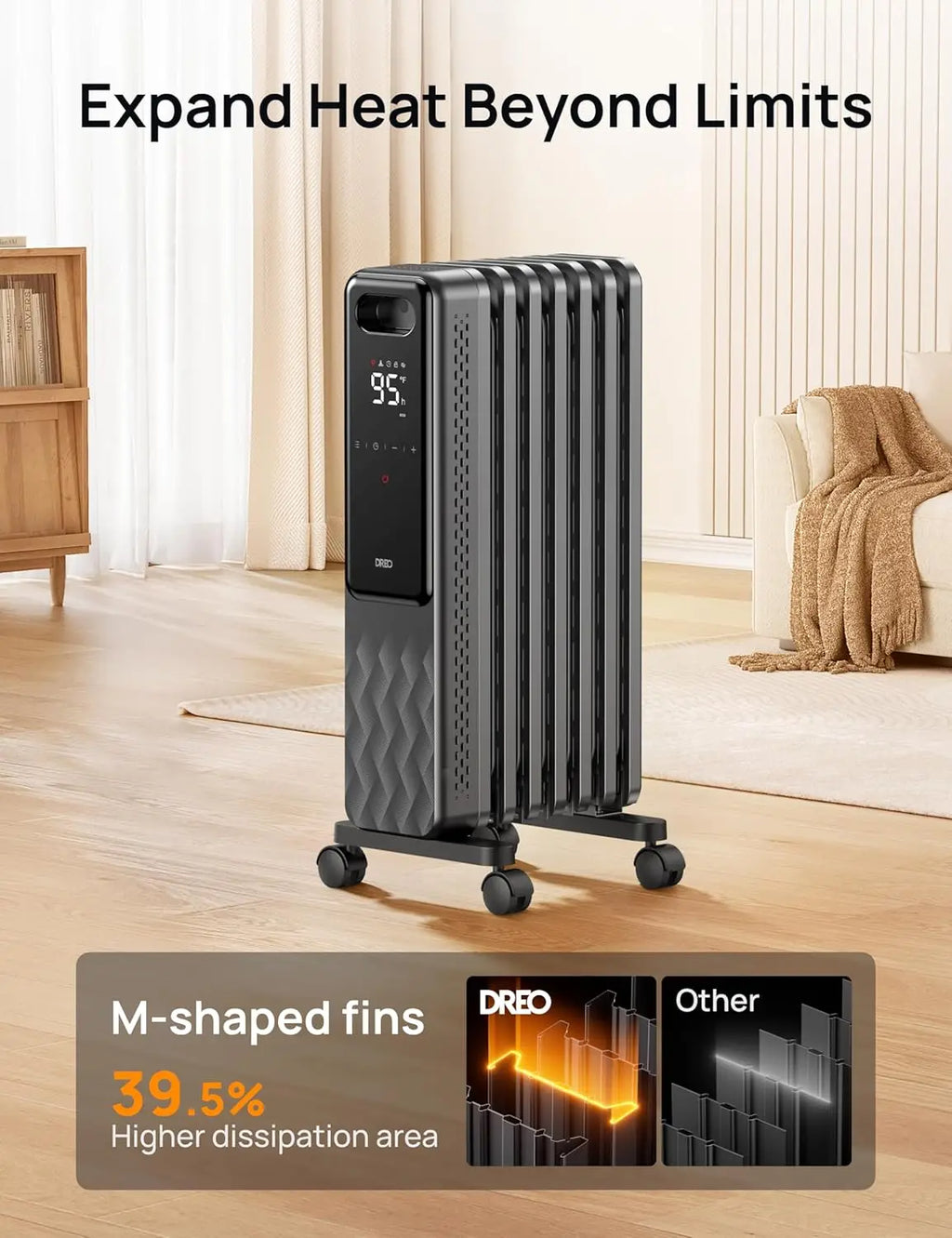 Electric Oil Filled Radiator Heater with Remote, Child Lock, 4 Modes, Overheat Protection, Timer & Thermostat for Large Rooms
