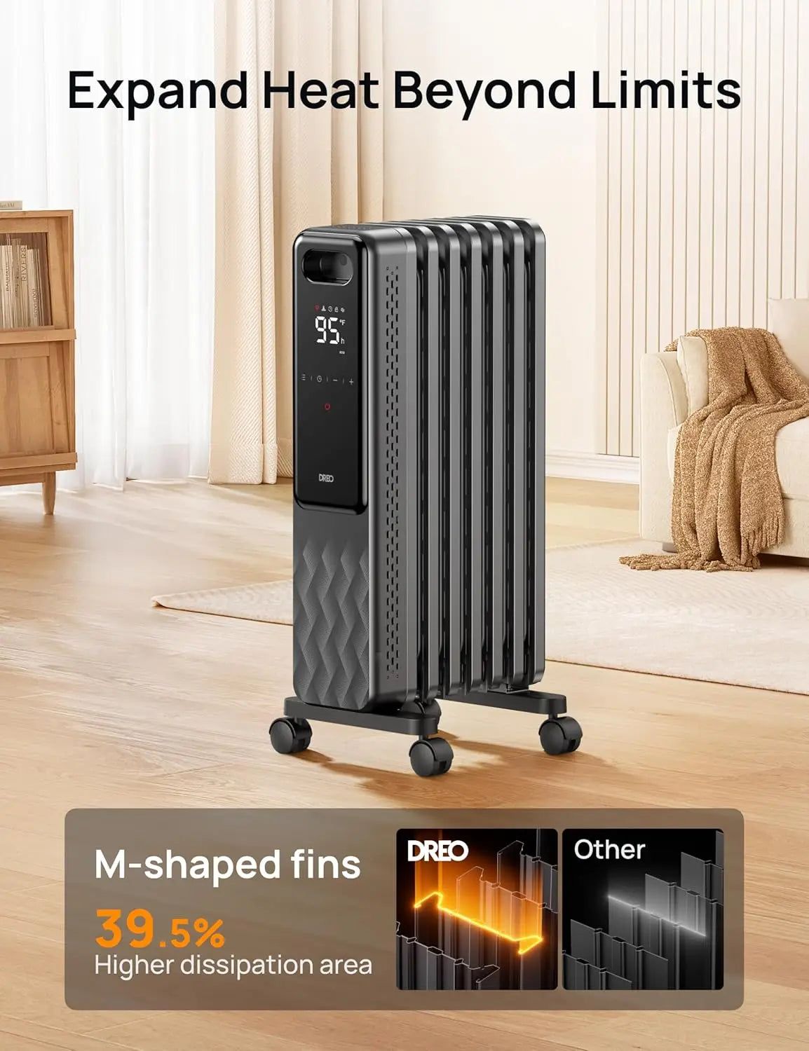 Electric Oil Filled Radiator Heater with Remote, Child Lock, 4 Modes, Overheat Protection, Timer & Thermostat for Large Rooms