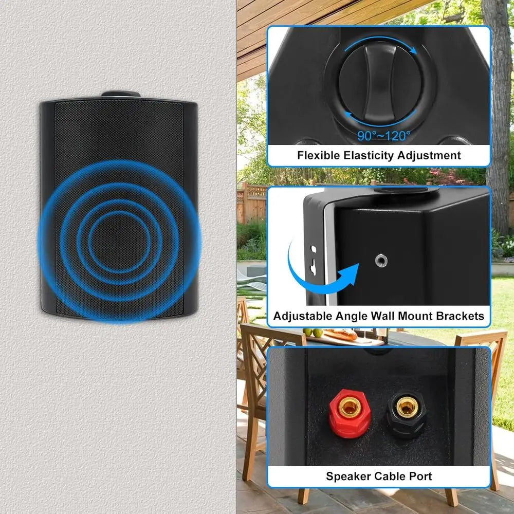 5.25-Inch 600W Waterproof Indoor/Outdoor Wall Mount Speakers, Ideal for Patio, Garden, Home Theater (2 Pairs, Black)