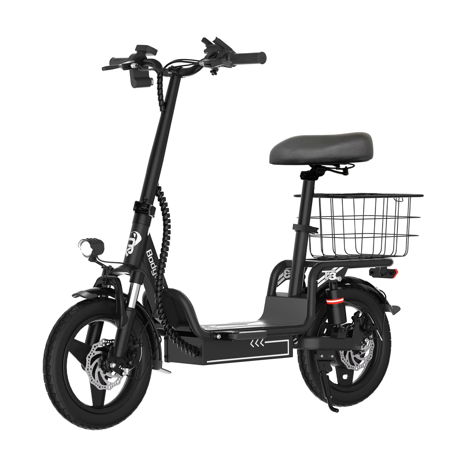 Folding Electric Bike for Adults Bodywel T3 14" E-Bike with Basket, 500W Motor 48V 10.4AH Battery, Foldable Ebike for Commuting