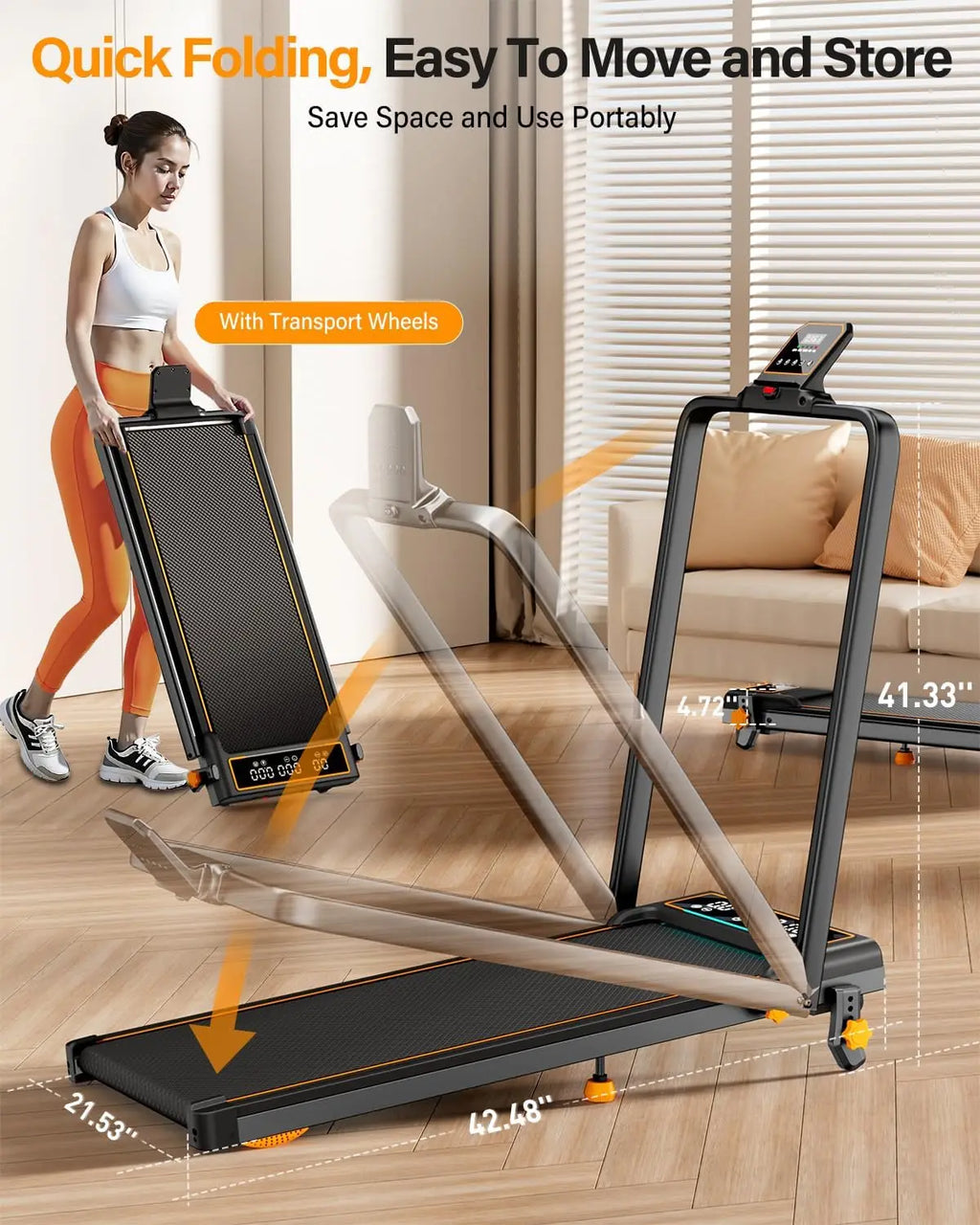 Treadmill Walking Pad with 15% Incline/Handle Bar/2 LED Display, 3.5HP Foldable Walking Pad Treadmill 350+lb RGB Light