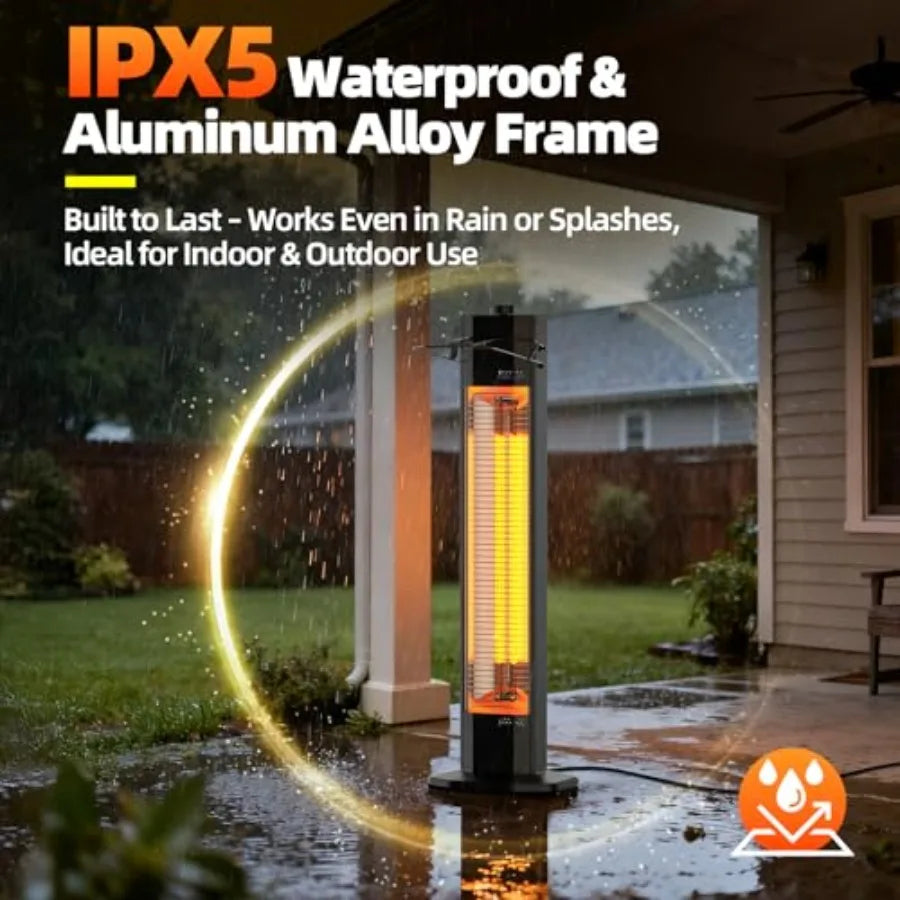 34-Inch 1500W Electric Infrared Patio Heater for Outdoor Use with 3 Heat Levels IPX5 Waterproof Tip-Over Overheat Protection In