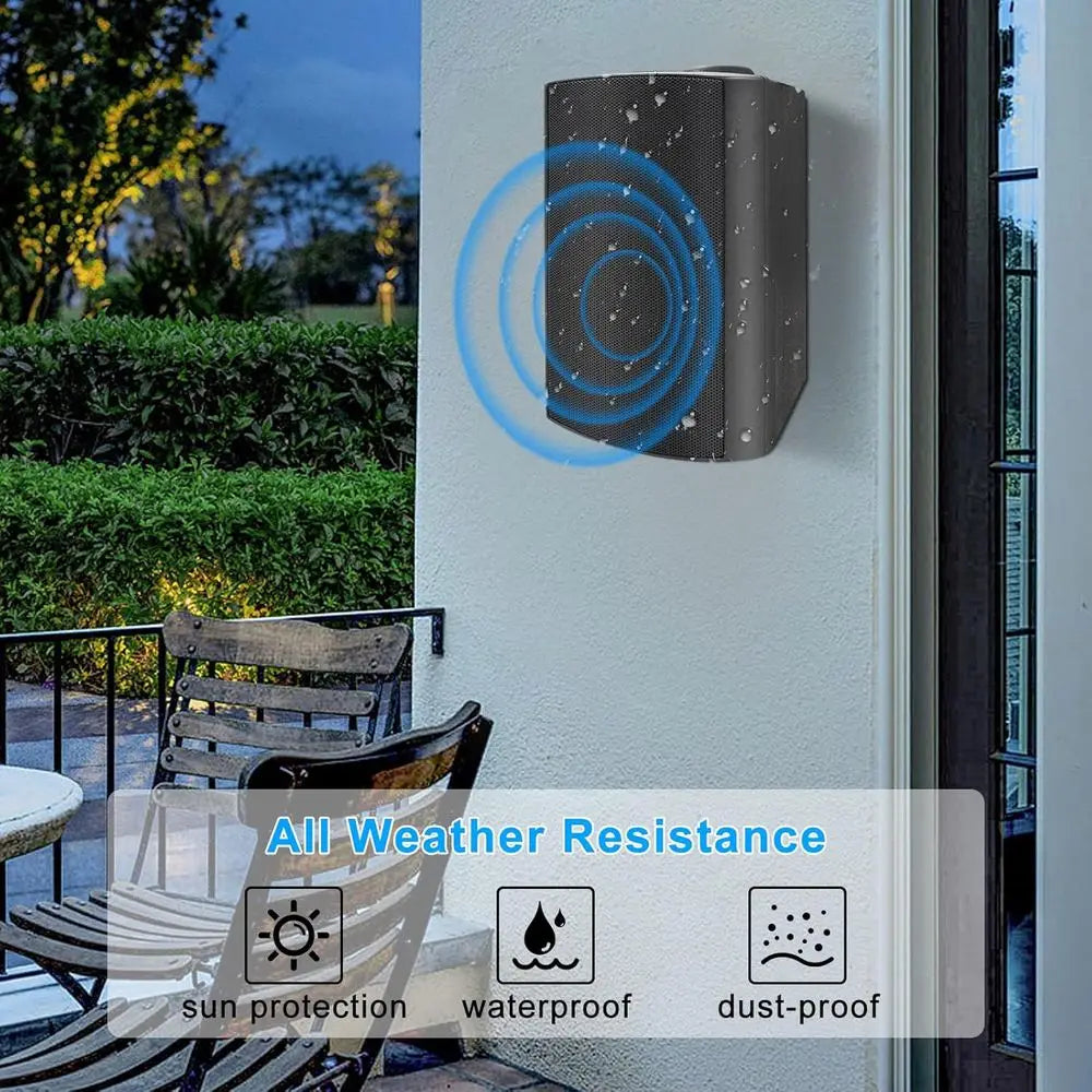 5.25-Inch 600W Waterproof Indoor/Outdoor Wall Mount Speakers, Ideal for Patio, Garden, Home Theater (2 Pairs, Black)