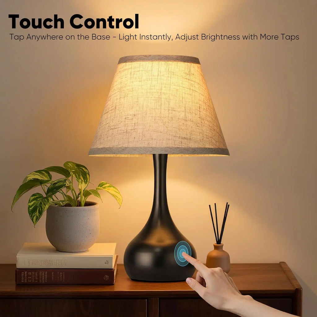 Set of 2 Touch Dimmable Table Lamps with Linen Shade, Farmhouse Style for Bedroom Nightstand Living Room Decor