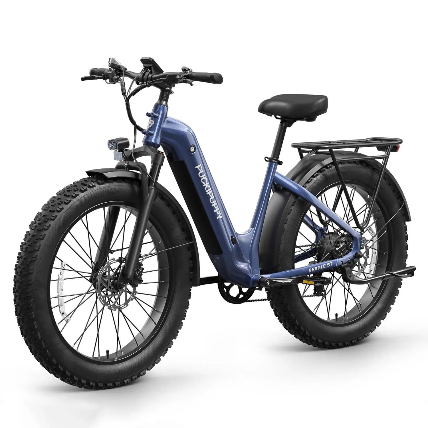 PUCKIPUPPY Electric Bike for Adults 26" Fat Tire, Step-Through Design Electric Mountain Hunting Bike Max 28MPH Off-Road Ebike