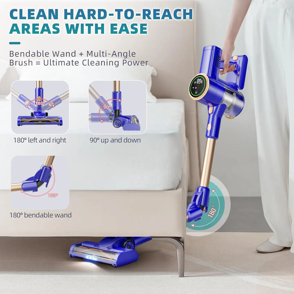 Lightweight Cordless Vacuum Cleaner with 180° Bendable Wand, LED Touch Screen, and 8-in-1 Attachments for Home Floors
