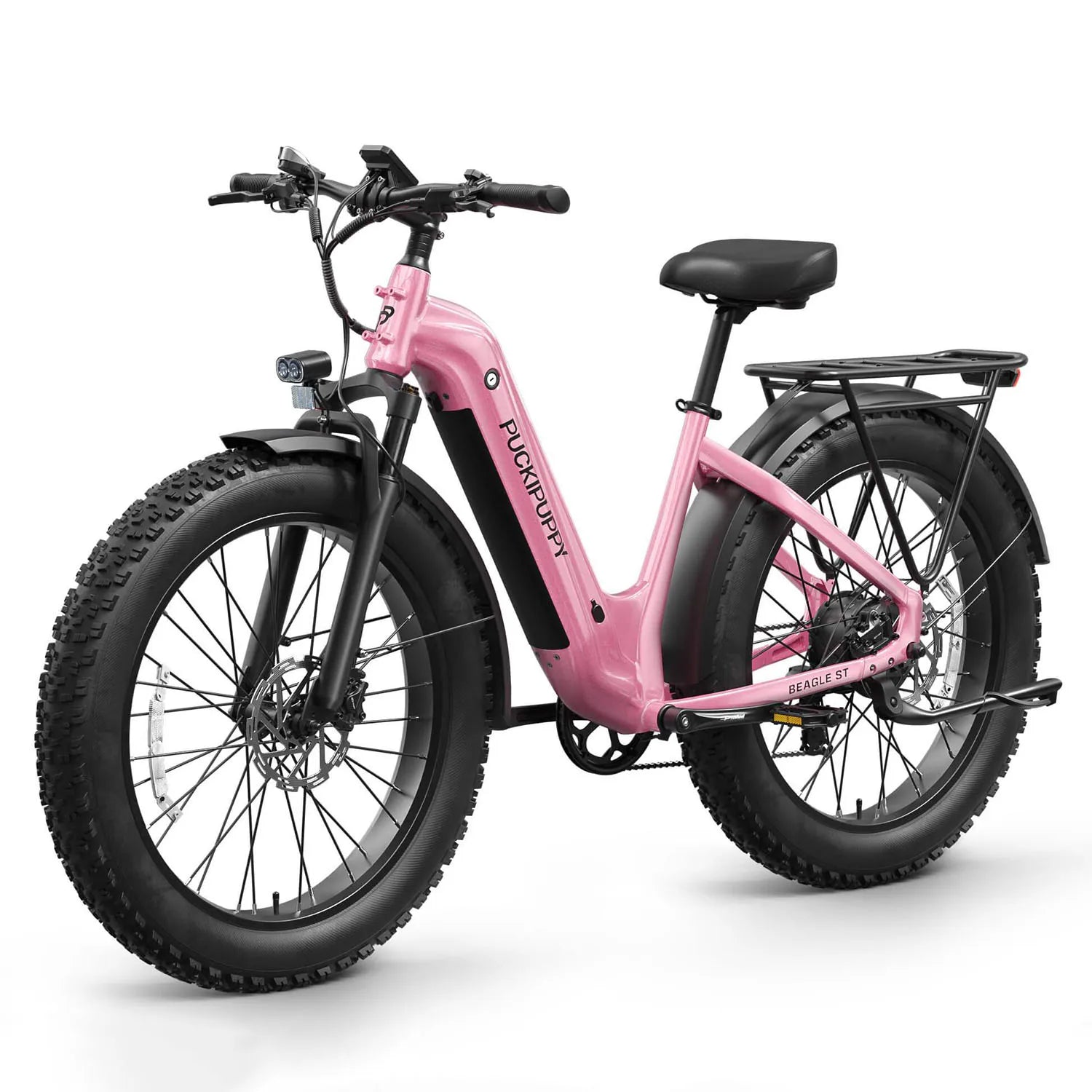 PUCKIPUPPY Electric Bike for Adults 26" Fat Tire, Step-Through Design Electric Mountain Hunting Bike Max 28MPH Off-Road Ebike