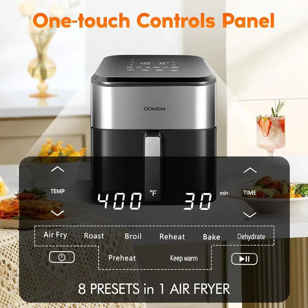 6.2Qt 1500W Large-Capacity Air Fryer with Non-Stick Basket, 8-in-1 Multi-Function Air Fryer with Preset, Cooker for Healthy and
