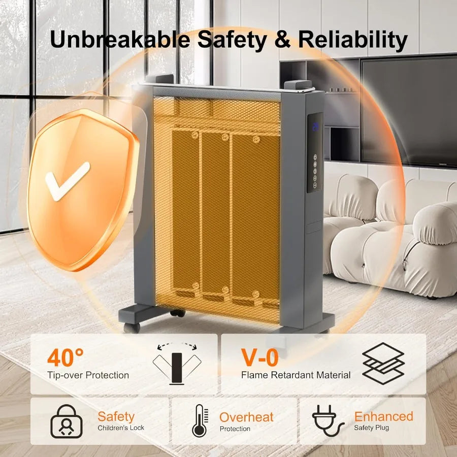 Electric Mica Infrared Space Heater for Indoor Use 1500W High-Efficiency Large Room Heater with Smart Thermostat Overheat and T