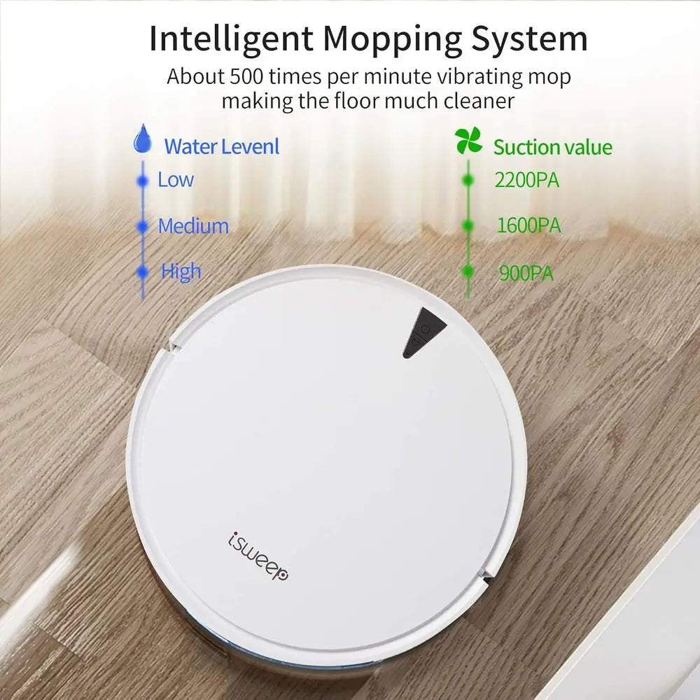 Robot Vacuum and Mop Cleaner, Electric Water Tank 2 in 1, 2000Pa Suction, Sweeping and Mopping, APP Control, Self-Charging