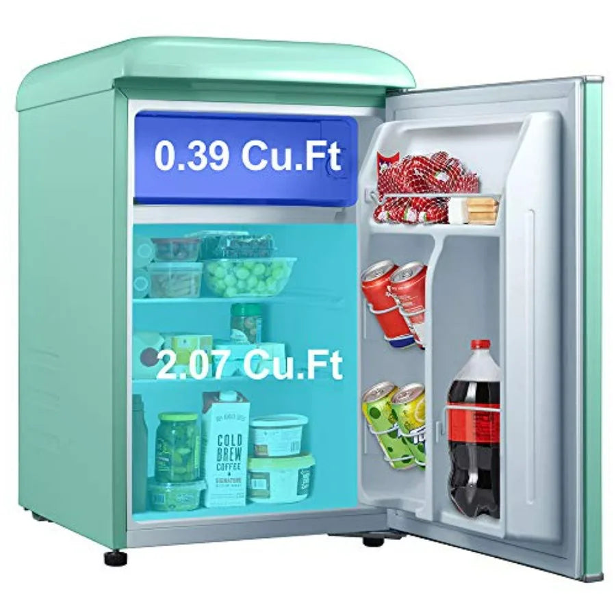 Retro Compact Mini Fridge with Single Door Adjustable Mechanical Thermostat Chiller Green 2.5 Cu Ft