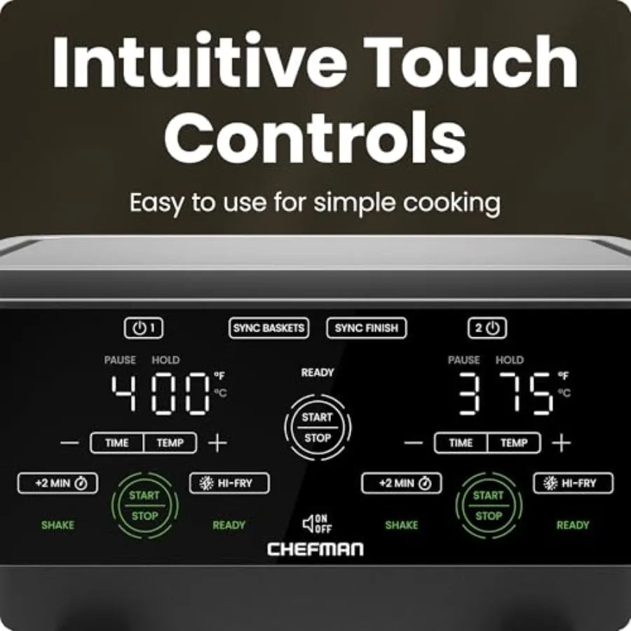 6 Quart Dual Basket Air Fryer Oven with Easy View Windows for Monitoring Cooking Progress Sync Finish Technology for Even Heati