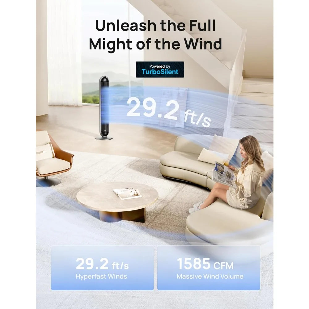29.2ft/s Tower Fan Heater Combo, 17 Levels, 6 Modes, 120° Oscillation, 42 Inch, Quiet for Bedroom Office Large Room