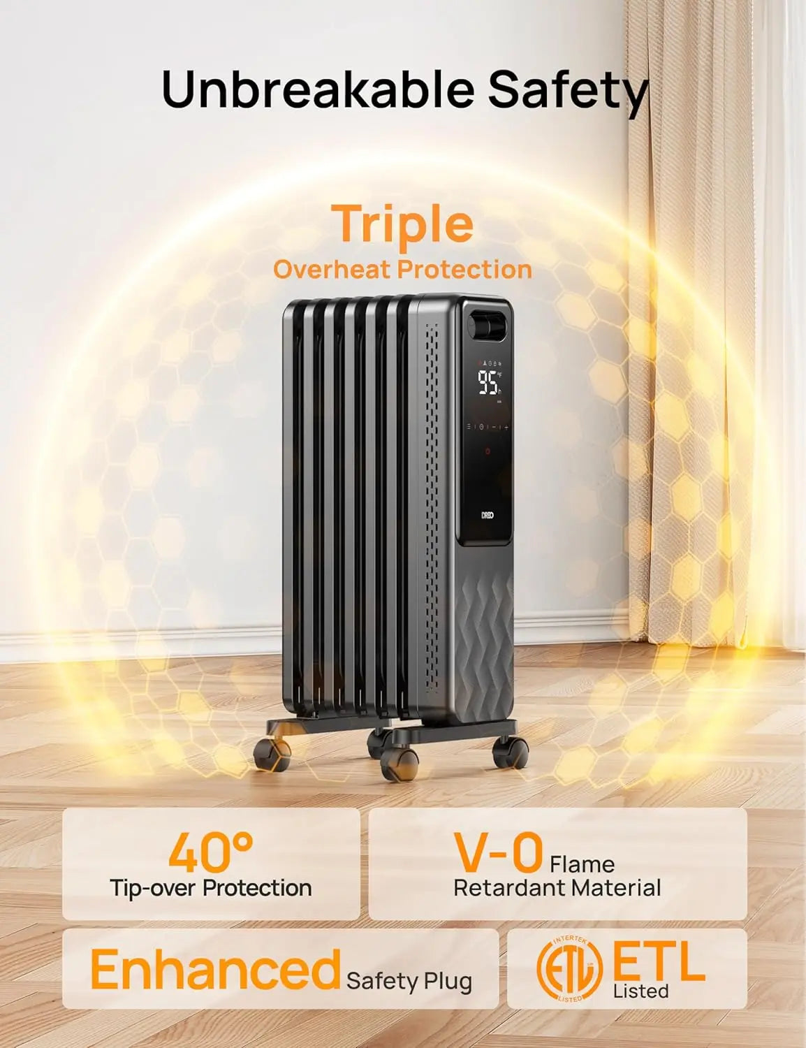 Electric Oil Filled Radiator Heater with Remote, Child Lock, 4 Modes, Overheat Protection, Timer & Thermostat for Large Rooms