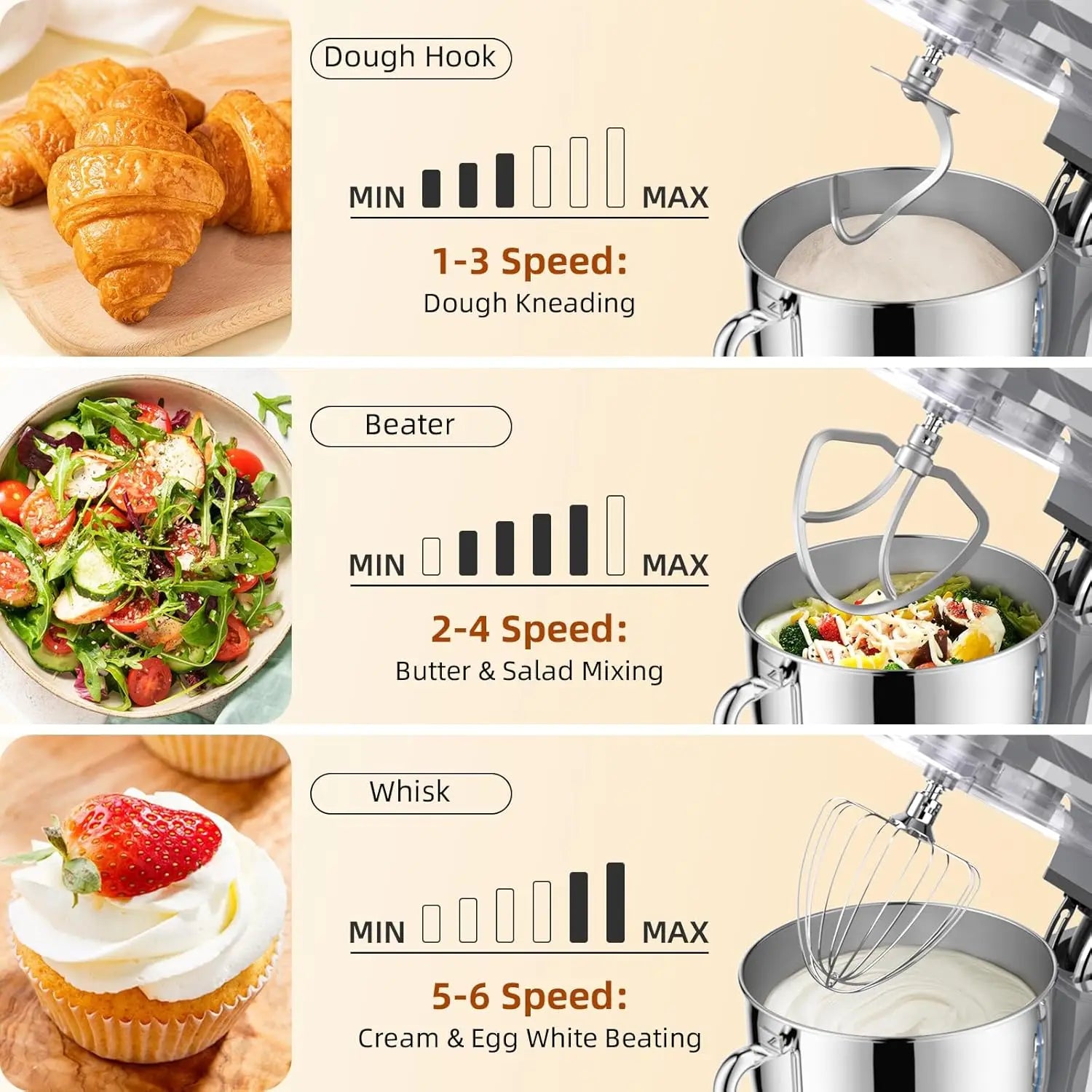 8.45 QT Electric Stand Mixer, 660W 6-Speed with Whisk and Dough Hook for Baking Cakes Bread