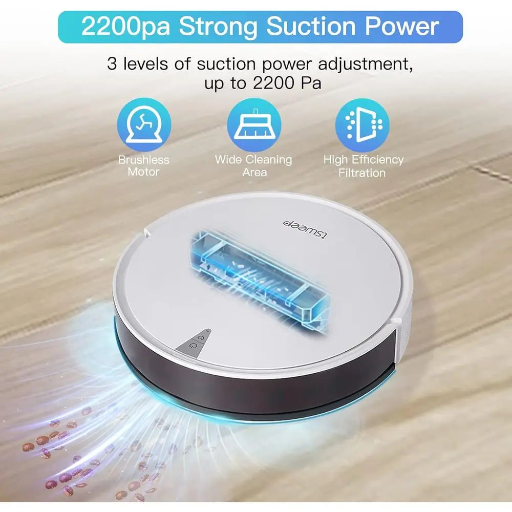 Robot Vacuum and Mop Cleaner, Electric Water Tank 2 in 1, 2000Pa Suction, Sweeping and Mopping, APP Control, Self-Charging