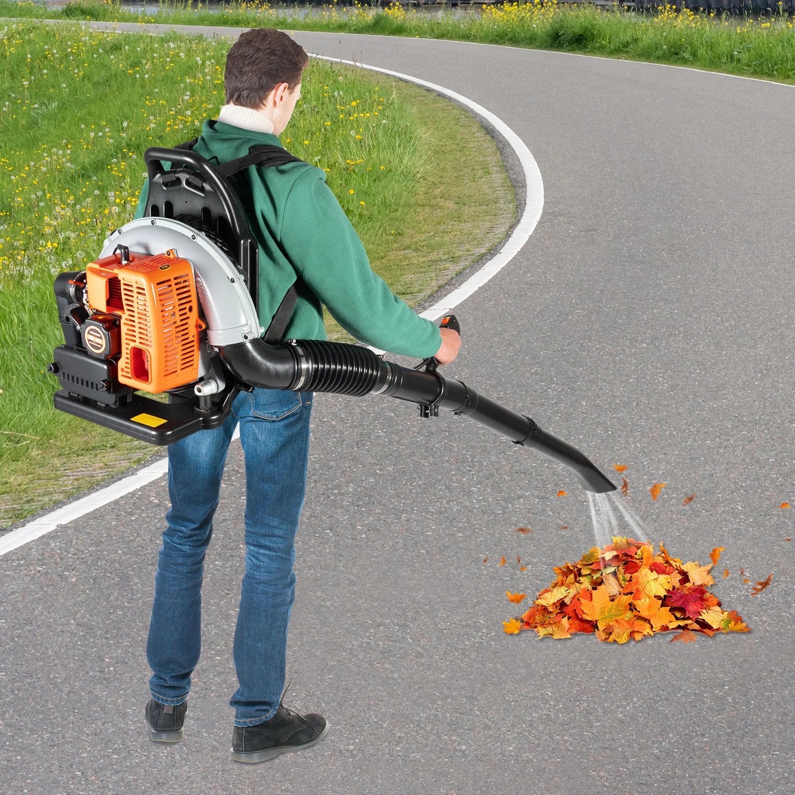 2700W Gasoline Power Leaf Blower Two-stroke 63cc 6800r/min Single Cylinder Powered Engine Lawn Blower Snow Dust Blowing Cleaning